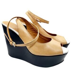 Marc by Marc Jacobs Tan Beige Leather Ankle Strap Wedge Sandals Women's Size 8